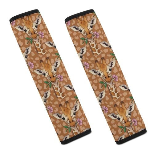 2 Pack Universal Fit Car Seat Belt Pad for Adult Use, All Vehicles, Giraffe Flower Seat Belt Covers Cushion, Anti-Slip Pad - color: Pattern 638