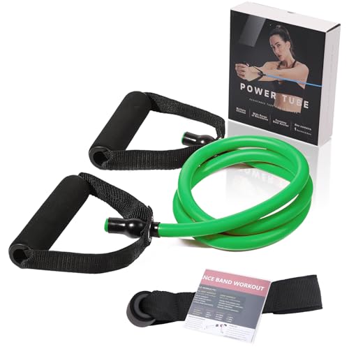 Resistance Bands with Handles for Working Out Women and Men, Exercise Bands with Door Anchor, Stretch Bands for Home Workouts, Simple Guide Included - color: Medium-green-30lbs