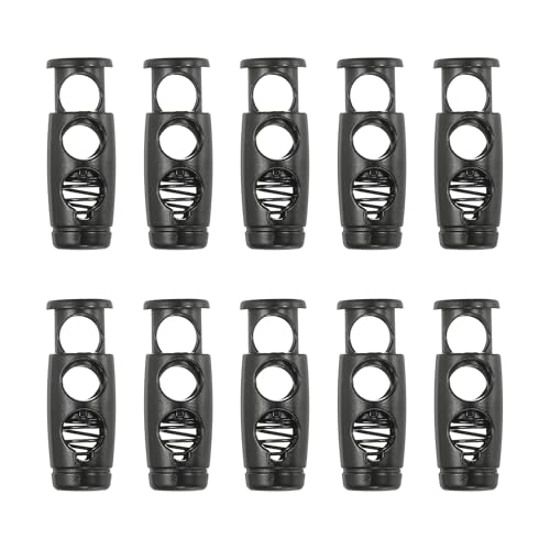 PATIKIL 10PCS Metal Cord Locks for Drawstrings, Spring Cord Lock Toggles Stopper Clamp 2 Holes Adjustable Slider End Fastener - color: Matte Black