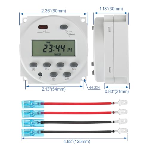 Baomain Time Switch Relay with 4 x Terminal Cable,Digital LCD Programmable Timer,12V DC/AC Input,200-250V 16A Output,28 Programs Daily/Weekly Schedule,CN101A for Lighting and Equipment Control - size: Timer with Terminal Cable