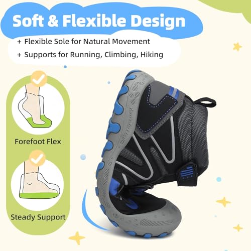 Mishansha Kids Water Resistant Hiking Boots, Boys Girls Anti Collision Anti-Skid Athletic Outdoor Adventure Trekking Shoes - color: Black/Blue, size: 2 Little Kid
