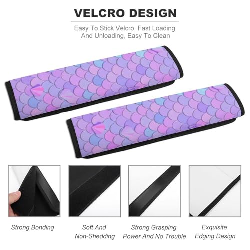 2 Piece Soft Padded Car Seat Belt Pad for Elderly Support, Stroller Pushchair High Chair, Purple Mermaid Scale Shoulder Harness Cover, Shock Absorption - color: Pattern 713