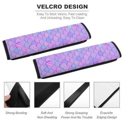 2 Piece Soft Padded Car Seat Belt Pad for Elderly Support, Stroller Pushchair High Chair, Purple Mermaid Scale Shoulder Harness Cover, Shock Absorption - color: Pattern 713