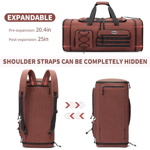 Bosstin Gym Bag for Men & Women,45L Travel Duffle Sports Duffel Bag Gym Weekender Overnight Backpack with Shoe Compartment (COFFEE CHECKERED) - color: COFFEE CHECKERED