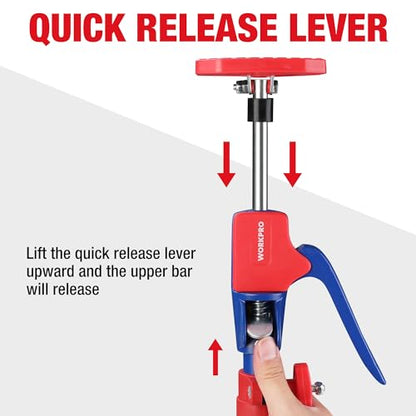 WORKPRO Cabinet Jacks, 54-114 in Adjustable Support Pole, 154 lbs, 2-Pack | ±65° Pivoting Non-Slip Pads, Steel Construction & Aluminum Handle, Fine Adjust & Quick Release, For Cabinet, Drywall & Cargo - size: Long-54"-114" 2PC