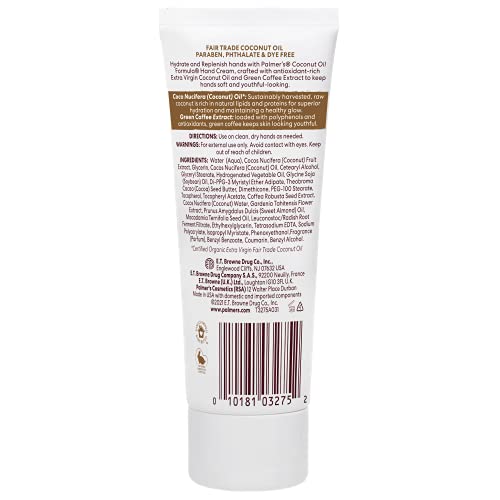 Palmer's Coconut Oil Hand Cream, Moisturizing Formula for Dry Skin (3.4 Oz) | Deeply Moisturizing, Green Coffee for Youthful Radiance, Hydrates & Replenishes Hands 48hr Moisture, Travel Size Hand Lotion - size: 3.4 Fl Oz (Pack of 1)
