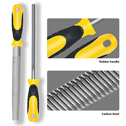 Steel File,Metal File,Half-Round/Round Files and 6 pcs Needle Files with Storage Bag and Steel Brush for Woodwork, Metal, Leather and Plastic - color: Black-10pcs