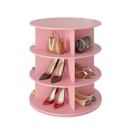SpaceAid 3 Tier Rotating Shoe Rack Tower, Spinning Shoe Display Lazy Susan, Revolving 360 Shoe Rack Storage Round Carousel, Vertical Handbag Rotate Shoes Closet Organization (3-Tier Pink) - color: Pink, size: 3 Tier (23.2"W x 27.6"H)
