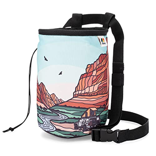 Waxed Canvas Climbing Chalk Bag for Adults and Kids, Drawstring Closure, Adjustable Waist Belt, Indoor/Outdoor Training, Rock Climbing, Bouldering, Weightlifting - style: Zion