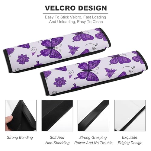 1 Pair Universal Soft and Comfortable Car Seat Belt Pad for Girls and Boys, Most Cars, Purple Butterflies Harness Pads Strap, Neck and Shoulder Support - color: Pattern 953