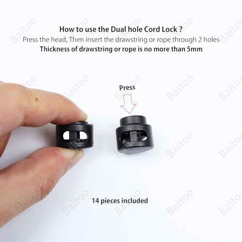 Toggles for Drawstrings,Double and Single Hole Spring Cord Locks Toggles Cord Plastic Ends Stopper for Paracord Rope - style: C1: Dual Hole-5mm-14pcs