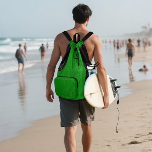 Yuiboo Green Drawstring Backpacks Climbing Gym Bag with Water Bottle Pocket Cinch Pack Dry Wet Separation