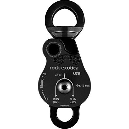 Rock Exotica Omni-Block Swivel Pulley – High-Strength Swivel Pulley with Sideplate Access for Rigging – Made in The USA - style: 1.5" Double Black