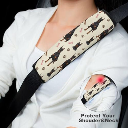 2 Pack Universal Soft and Comfortable Seat Belt Cover for Kids, Car Seats Pushchair Strollers High Chair Pushchair, Doberman Dog Paw Print Beige Seat Belt Cushion - color: Pattern 790