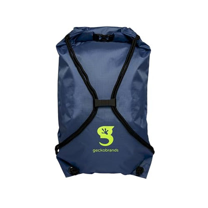 geckobrands Embark 10L Drawstring Backpack – Waterproof, Lightweight Dry Bag for Beach, Hiking, and Light Water Activities - color: Navy/Neon Green