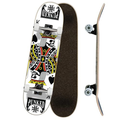 Yocaher Poker Series Pro Complete Skateboard 7.75” x 31” – Double Kick Concave Deck, ABEC-9 Bearings, 54mm Wheels, Aluminum Alloy Trucks, BlackWidow Grip Tape – Trick Skateboard for Beginners & Teens - color: King of Spades