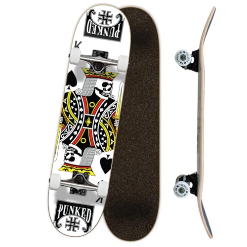 Yocaher Poker Series Pro Complete Skateboard 7.75” x 31” – Double Kick Concave Deck, ABEC-9 Bearings, 54mm Wheels, Aluminum Alloy Trucks, BlackWidow Grip Tape – Trick Skateboard for Beginners & Teens - color: King of Spades