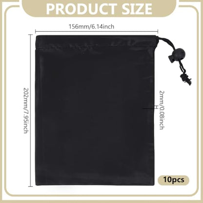 10 Pack Drawstring Bag with Toggle, Black Nylon Gym Ditty Bag Stuff Sack Storage Pouch for Travel Storage Pantry Gifts Organization, 7.95 x 6.14 Inch