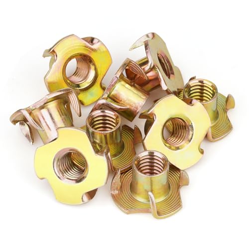 20pcs 3/8"-16 T-Nuts, Yellow Zinc-Plated Steel 7/16" Barrel Length | Corrosion Resistant, 4-Pronged Tee Nut for Wood, Rock Climbing Holds, Cabinetry - size: 3/8"-16 20pcs, Yellow