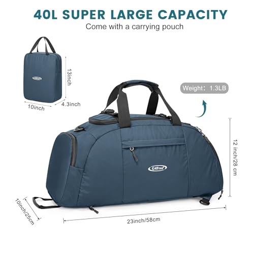 40L/70L 3-Way Duffle Bag Gym Sport Duffel Backpack Shoe Compartment | Foldable Packable,Water-resistant Nylon, Large Capacity, for Travel, Weekender, Dark Blue - color: Dark Blue