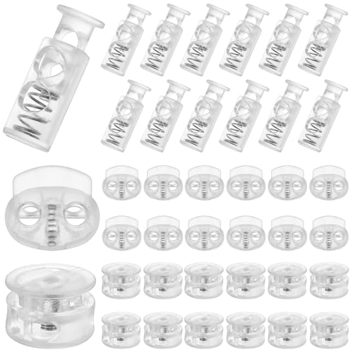 36PCS Spring Cord Lock, Plastic Cord Locks for Drawstrings Spring Toggle Stopper Cord Adjuster Shoelace Fastener Lock