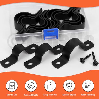 Tanstic 15Pcs Black Two Hole Pipe Strap, 3/4” 1” 1-1/4” Two Hole Strap U Bracket Rigid Pipe Strap Pipe Strap Clamp with Phillips Modified Truss Head Wood Screws for Fixing Pipe, Conduit, U Bracket - size: 20/25/30mm