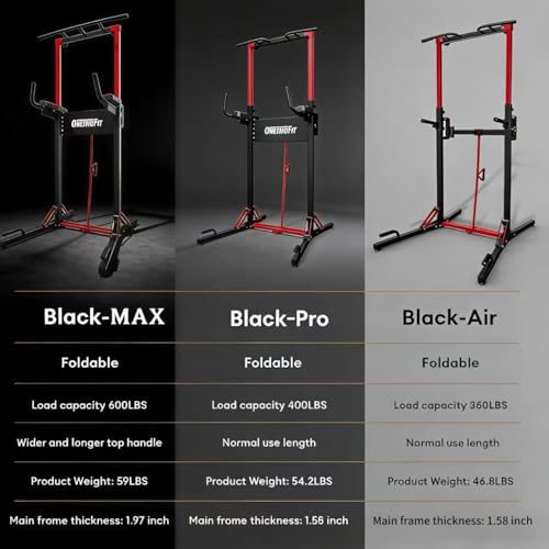 ONETWOFIT Foldable Power Tower Pull Up Bar Dip Station, Multi-Function Adjustable Height, Strength Training, 400LBS Capacity