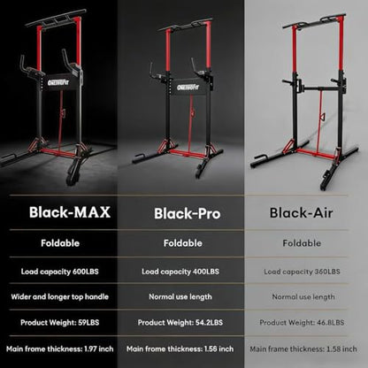 ONETWOFIT Foldable Power Tower Pull Up Bar Dip Station, Multi-Function Adjustable Height, Strength Training, 400LBS Capacity