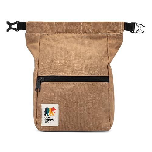 Oso Supply Co - Kulshan Bouldering Bucket, Large Size Chalk Bag for Rock Climbing, Chalk Pot with Magnetic Roll Down Closure, Brush Loop, Zippered Pockets for Climbers - color: Brown