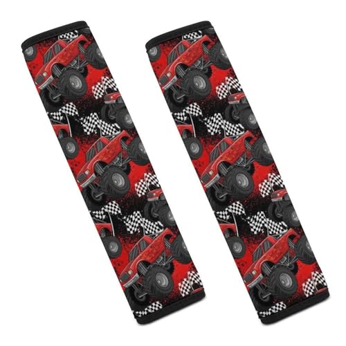 2 Piece Red Fire Monster Truck Car Seat Straps Shoulder Pads Universal Fit Automotive Seat Belt Protector for Kids, Car Seats Pushchair Strollers High Chair Pushchair - color: Pattern 1236