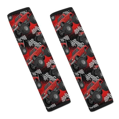 2 Piece Red Fire Monster Truck Car Seat Straps Shoulder Pads Universal Fit Automotive Seat Belt Protector for Kids, Car Seats Pushchair Strollers High Chair Pushchair - color: Pattern 1236