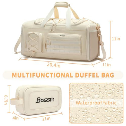 Bosstin Gym Bag for Women & Men, 45L Travel Duffle Sports Duffel Bag Gym Weekender Overnight Backpack with Shoe Compartment (4Beige) - color: 4Beige