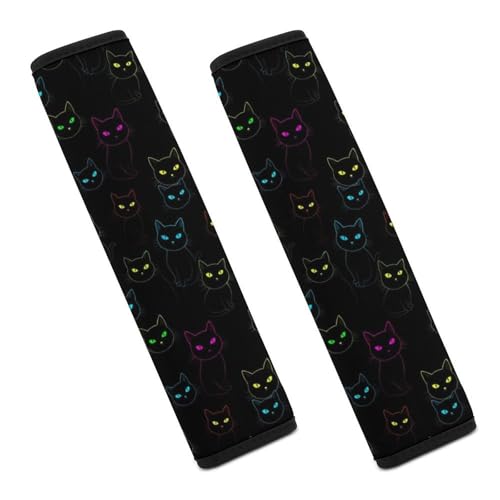 2PCS Cute Cartoon Cat Black Seat Belt Cover Breathable Automotive Seat Belt Protector for Adult Use, Most Cars, Pressure Relief - color: Pattern 5