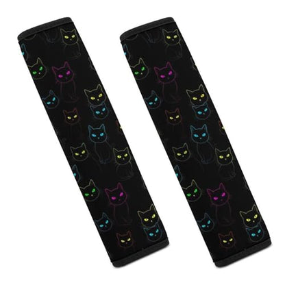 2PCS Cute Cartoon Cat Black Seat Belt Cover Breathable Automotive Seat Belt Protector for Adult Use, Most Cars, Pressure Relief - color: Pattern 5