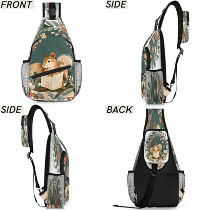 Squirrels Sling Bags for Women Men, Waterproof Crossbody Sling Backpack Travel Outdoor Sports Chest Bag - color: Green