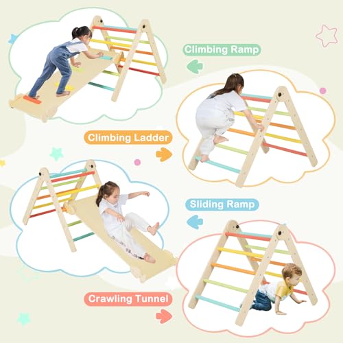 Costzon Climbing Toys for Toddlers, Foldable Montessori Wooden Arch Climber Ladder with Sliding Ramp, Play Table, Multi-Combination Methods, Kids Triangle Climber Play Gym Set for Boys Girls Present - style: 7 in 1 Arch Climber Ladder, Rainbow