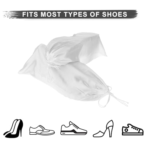 4 Pack Shoe Bags for Travel Satin Fabric Shoe Bag Portable Shoe Dust Bags with Drawstring Shoes Storage Bags 6.9" X 14" Cotton Drawstring Bags White Shoe Covers for Storing Shoes