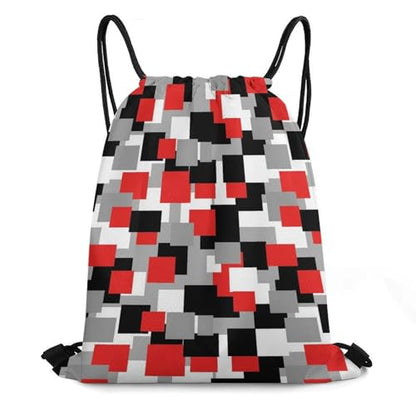 Theft Proof Drawstring Backpack Cinch Sack Water Resistant for Travel Camping Sports Equipment Men Women, White,Grey,Black And Red Irregular Geometric Bags - color: Picture (40)