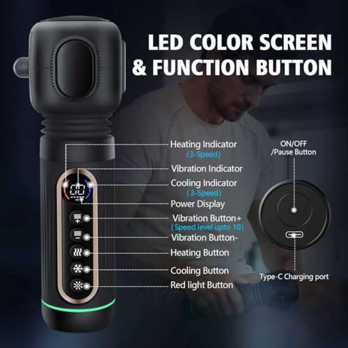Handheld Vibrating Trigger Point Massage Gun with Heat and Cold & Red Light, Deep Tissue Vibration Massager for Full Body Pain Relief, Pressure Point Massage Tool -Gifts for Men & Women (Large)