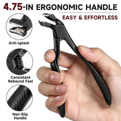 Ergonomic Long Handle Toenail Clippers for Seniors, 4.75 Inches Angled Head Curve Wide Jaw Opening Nail Clippers for Thick Nails with Meta and Glass Nail File, Fingernail Cutter with Catcher, 3Pcs