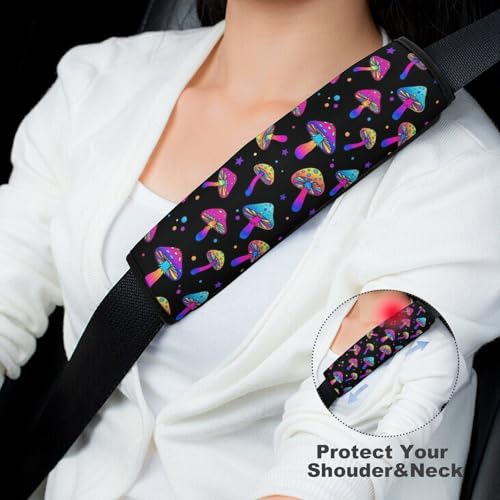 2 Pack Universal Soft and Comfortable Car Seat Belt Pad for Girls and Boys, Stroller Pushchair High Chair, Mushrooms Magic Rainbow Shoulder Protector - color: Pattern 1273