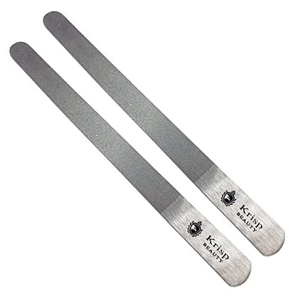 Stainless Steel Diamond Deb Nail File Manicure Pedicure Metal 7" inch, Toenail Fingernail Files for Women Double Sided Dust Coating Suitable for Natural or Acrylic Nails (Pack of 2) By Krisp Beauty