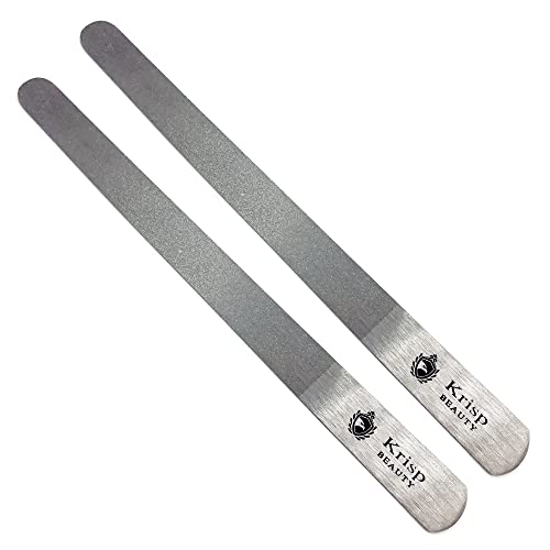 Stainless Steel Diamond Deb Nail File Manicure Pedicure Metal 7" inch, Toenail Fingernail Files for Women Double Sided Dust Coating Suitable for Natural or Acrylic Nails (Pack of 2) By Krisp Beauty