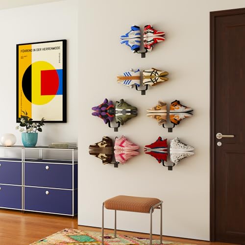 YOWOS Wall Mounted Shoe Rack, 6 Pack Floating Sneaker Display Shelf, Iron Wall Shoe Holder for Shoes, Boots, Heels, Space Saving Organizer (Black/White) (Black) - color: Black