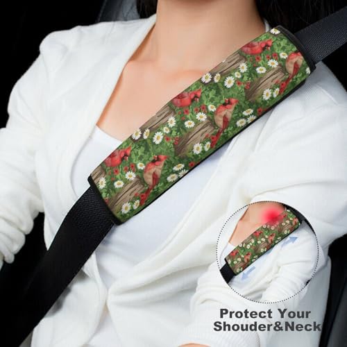 2PCS Breathable Seat Belt Cover for Adults and Children, Most Cars, Cardinal Bird Daisy Flower Shoulder Harness Cover, Shock Absorption - color: Pattern 646