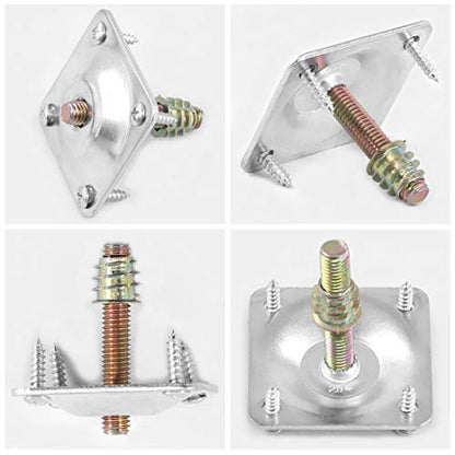 Glarks 8 Sets Sliver Furniture Leg Mounting Plates Set, 8Pcs Leg Attachment Plates with 40pcs 5/16" Hanger Bolts Screws for Furniture Sofa Couches Seats