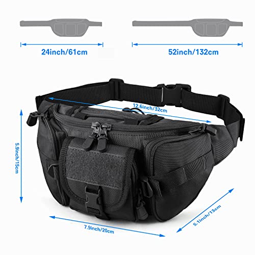 FRTKK Tactical Fanny Pack Military Waist Bag Pack with USA Flag Patch Utility Hip Pack with Adjustable Strap for Outdoors Fishing Cycling Camping Hiking Dog Walking (Black) - color: Black