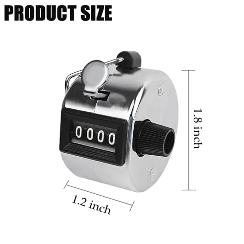 GDMINLO Metal Hand Tally Clicker Counter, 4-Digit Number Count Clicker with Metal Case Mechanical Counter for Coaching, Knitting, Lap, Fishing, Golf and Row with 2-Nylon Lanyard,Silver