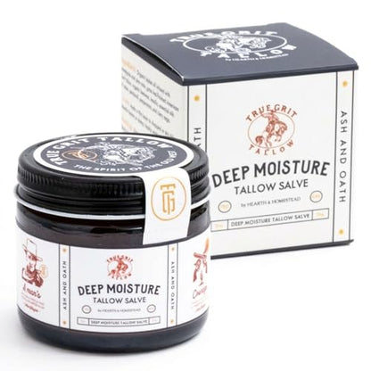 True Grit Tallow John Wayne Inspired Deep Moisture Salve – Ash and Oath Scent – Soothing Balm for Rough, Dry Hands – Grass-Fed & Finished Tallow, Beeswax & Lanolin – 2 oz