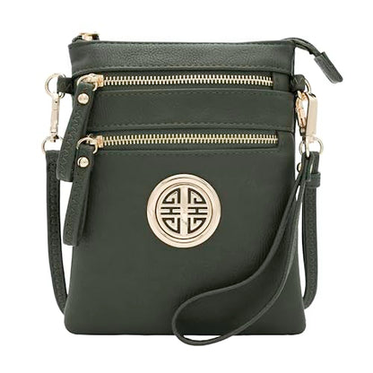 Solene Small Multi Zipper Pockets Crossbody Bag with Detachable Wristlet - color: Olive